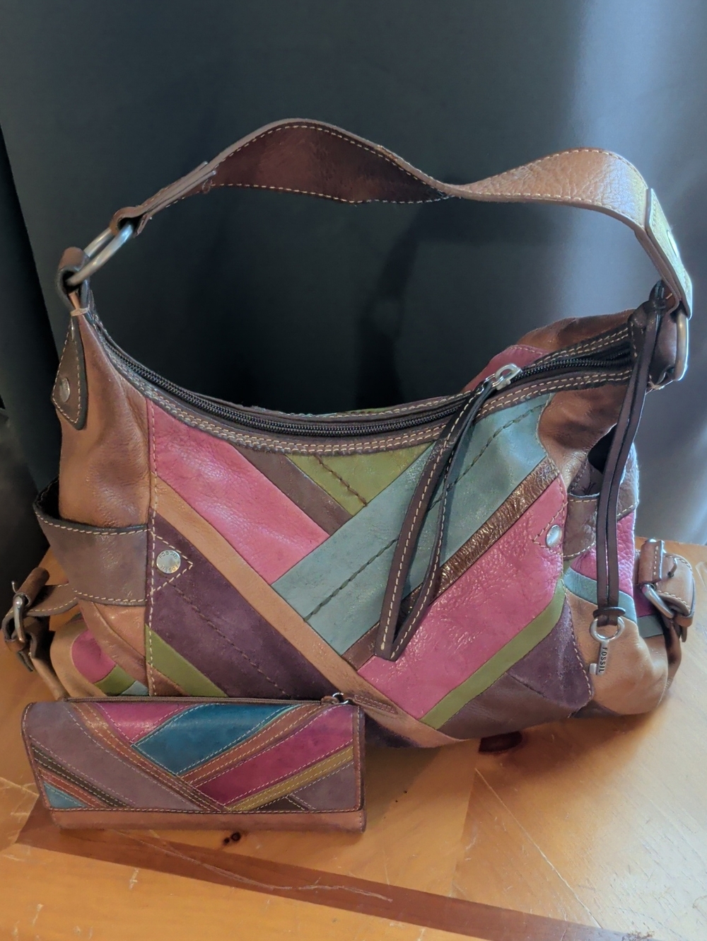 Fossil Multicolor Patchwork Leather Shoulder Bag with Wallet
